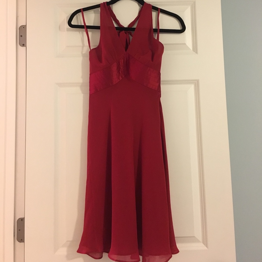 Gorgeous sheer red evening halter dress w/ satin!